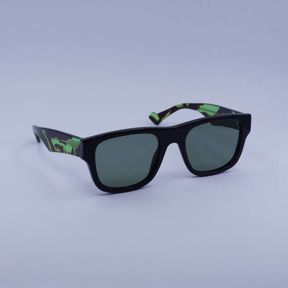 Gucci GG1427S 005 Sunglasses Black/Green Havana Square Frame, Green Lenses - Picture 1 of 11